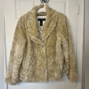 Cream Venezia Faux Fur Coat, Faux Diamond Buttons